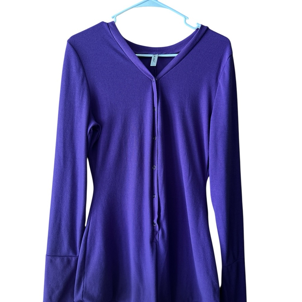 Purple Button Down Ribbed Bodysuit